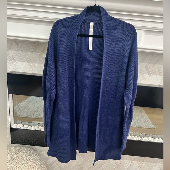 lululemon athletica Sweaters - Lululemon Athletica Deep Blue Open Front Chunky Knit Cardigan w/ Pockets XL/XXL